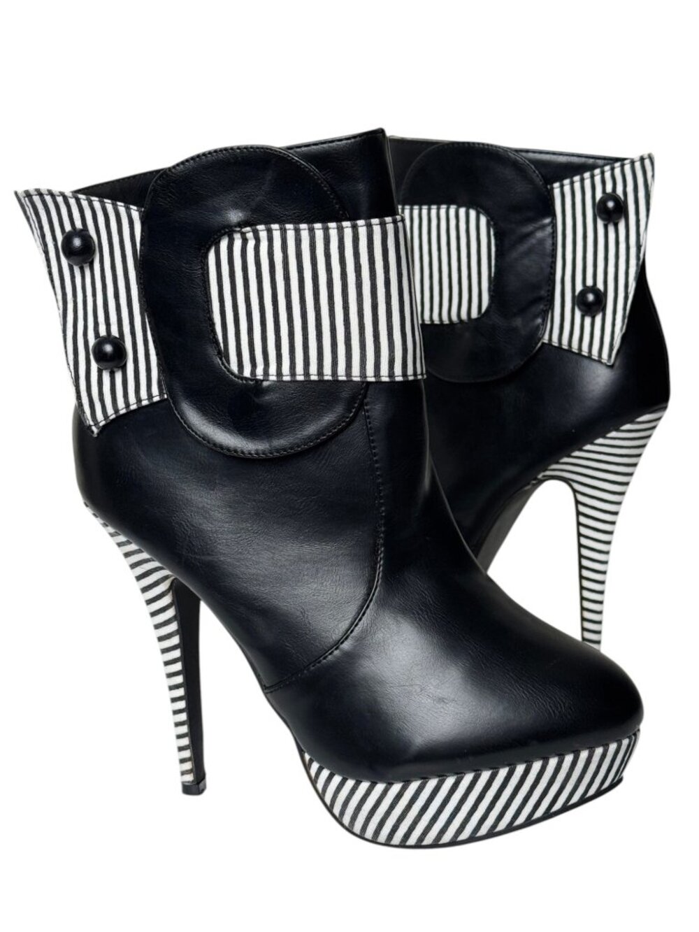 SHOW STORY MOULIN ROUGE STILETTO ANKLE BOOTS BLACK WHITE BARBIE GLAM NEW 39 8.5
